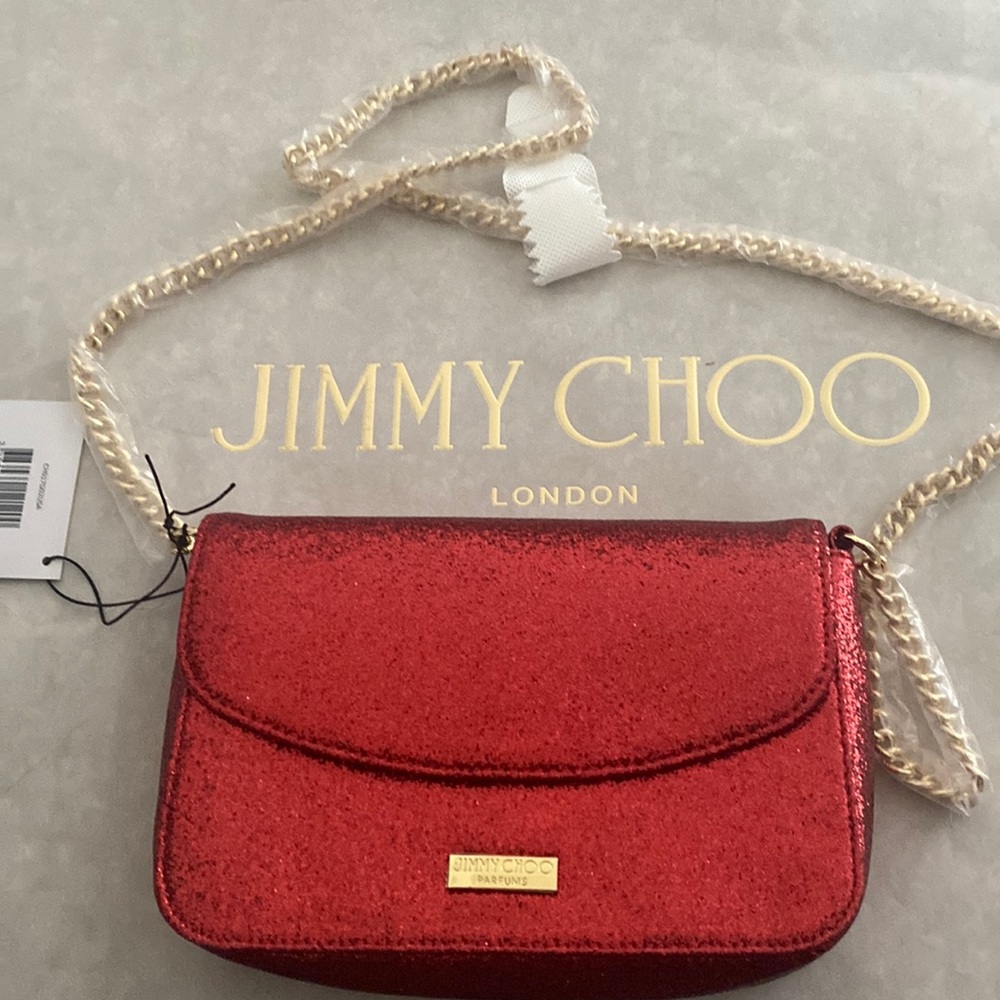 Jimmy Choo parfum evening bag with shoulder chain NWT